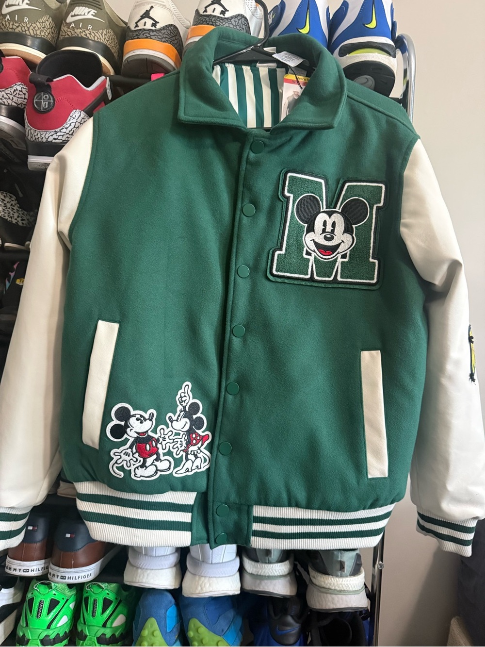 Disney Green & Cream Mickey Varsity Jacket for Kids